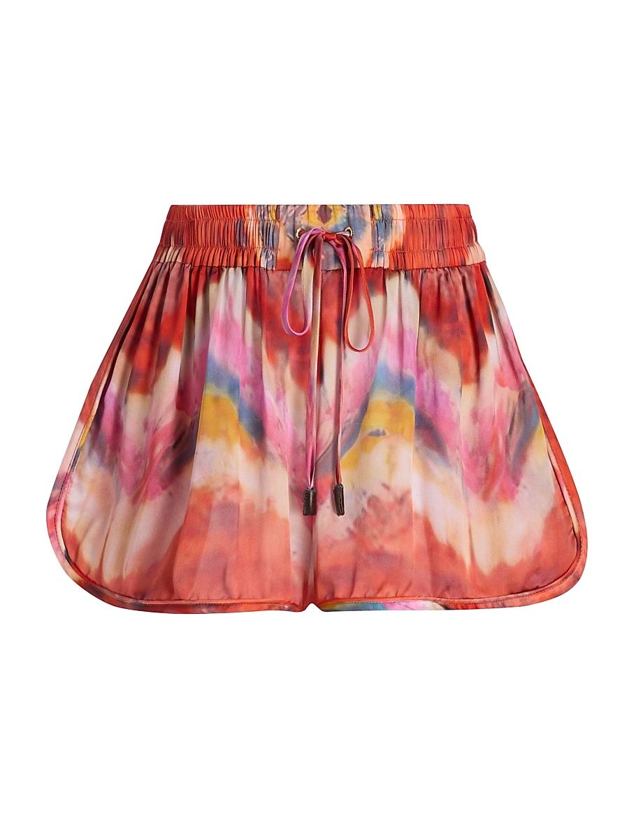 Women's Alchemy Printed Silk Relaxed-Fit Shorts - Ruby Tie Dye - Size 8