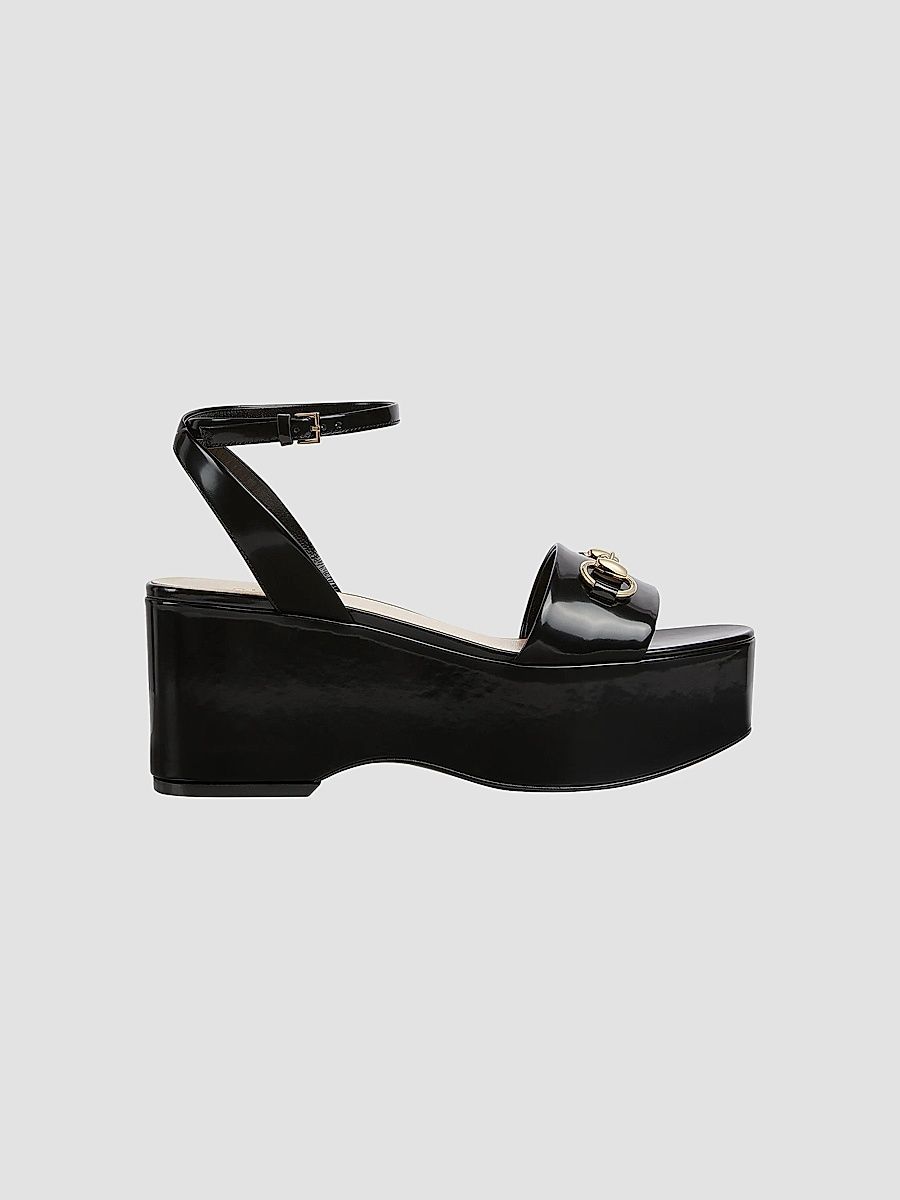 Gucci Women's Lady Horsebit 75MM Leather Platform Sandals - Black - Size 9.5