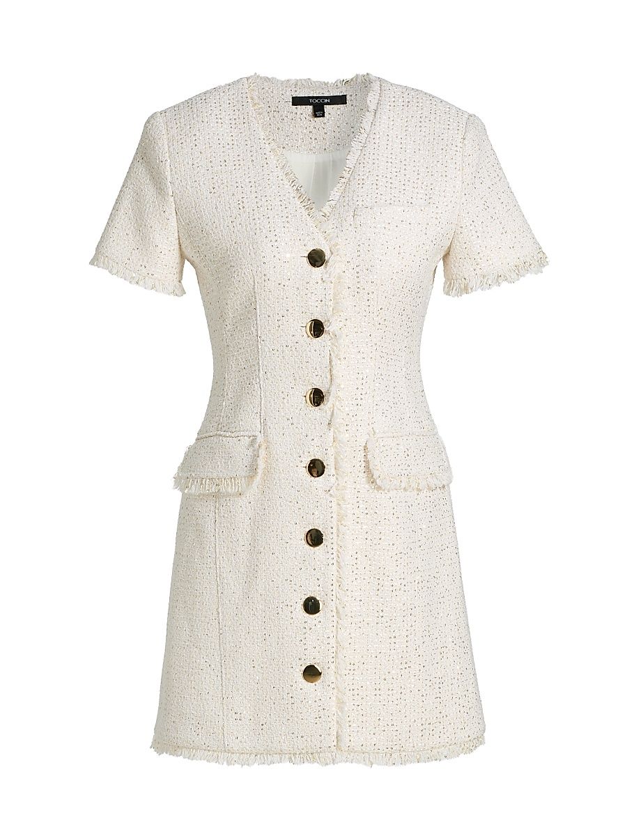 Women's Phoebe Sequined Tweed Short-Sleeve Minidress - Ivory - Size 8
