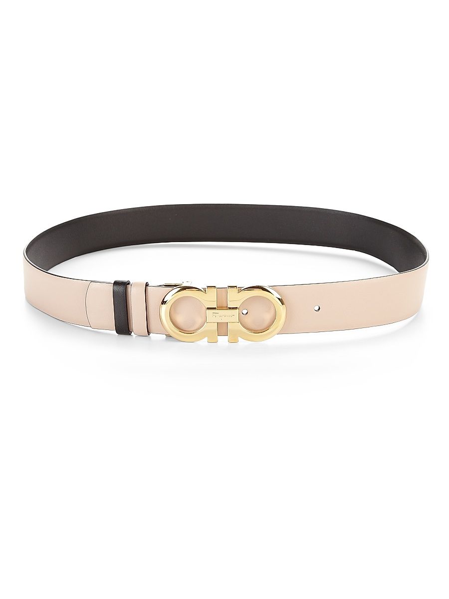 Women's Medium Gancini Adjustable Cut-to-Size Reversible Leather Belt - New Bisque - Size Medium