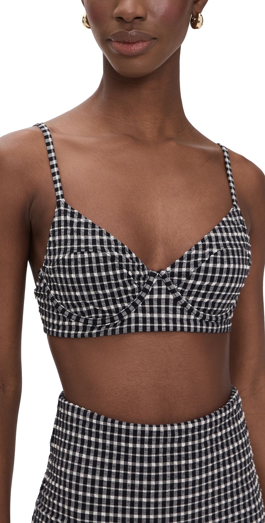 THE GREAT. The Reversible Underwire Bikini Top Black & Cream Check 2