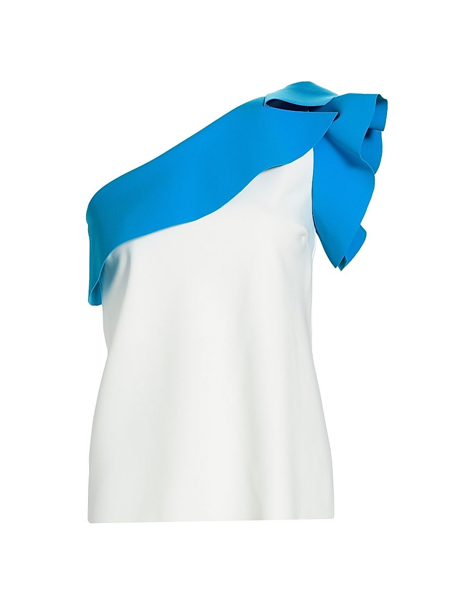 Women's Kikina Ruffled One-Shoulder Top - White And Catalina Blue - Size 6
