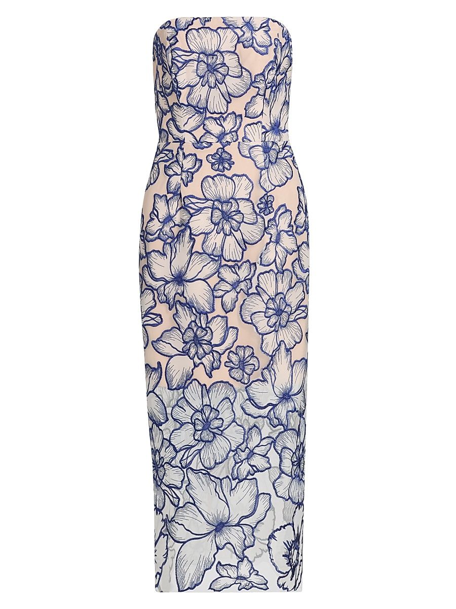 Women's Kait Floral-Embroided Cocktail Dress - Blue White - Size 10