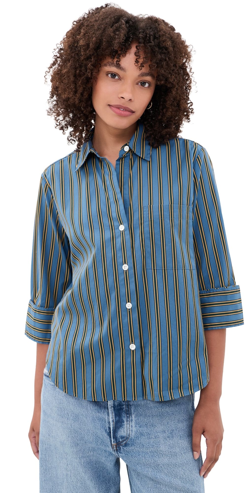 Madewell The Signature Stripe Button Down Shirt Mustang Stripe Port Blue XXS
