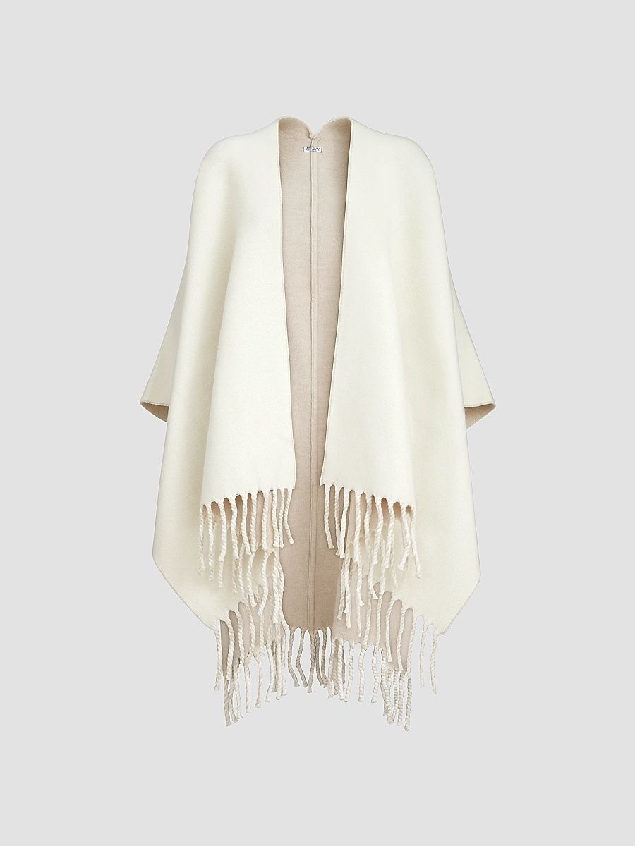 Women's Wool and Cashmere Double Knit Reversible Poncho - Panama