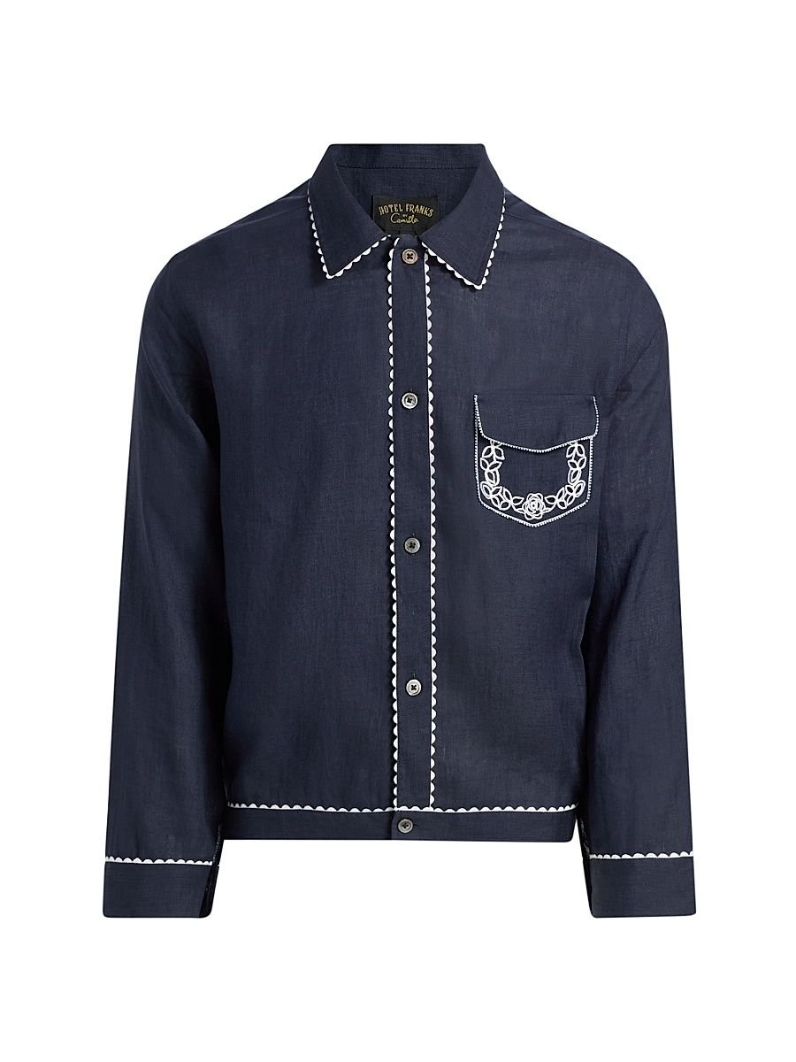 Men's Linen Cropped Blouson Jacket - A Tiled Wonderland - Size Small