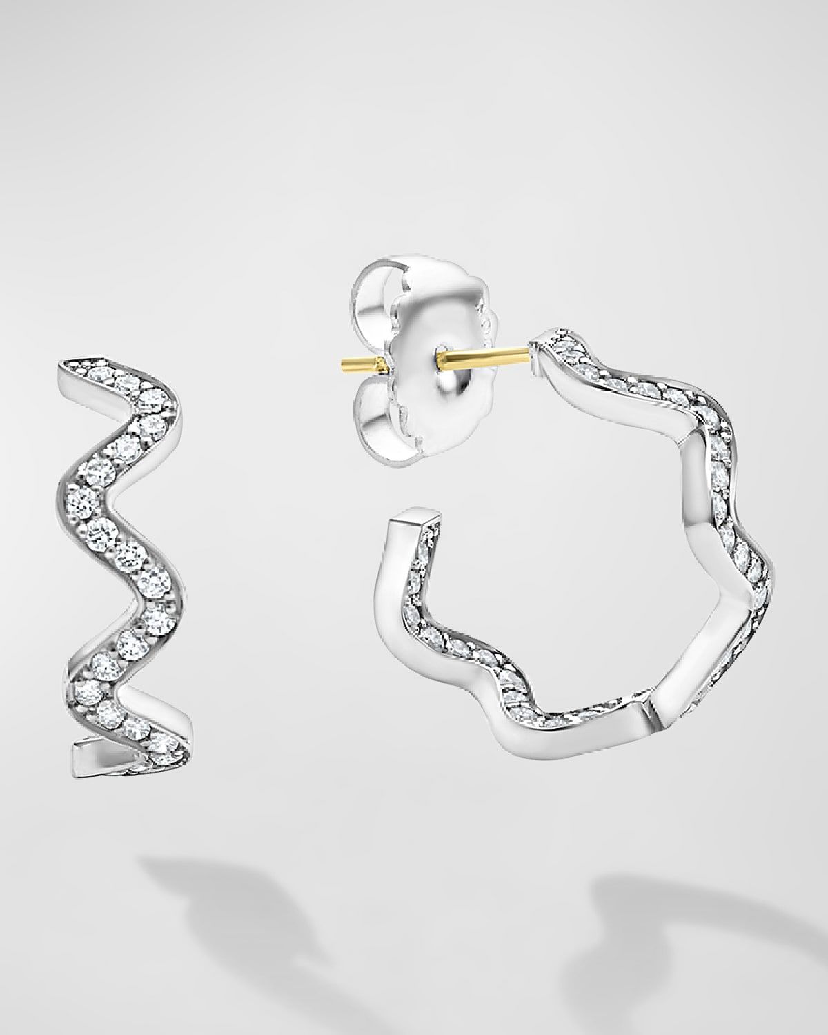 Caviar Spark Diamond Wave Hoop Earrings in Sterling Silver