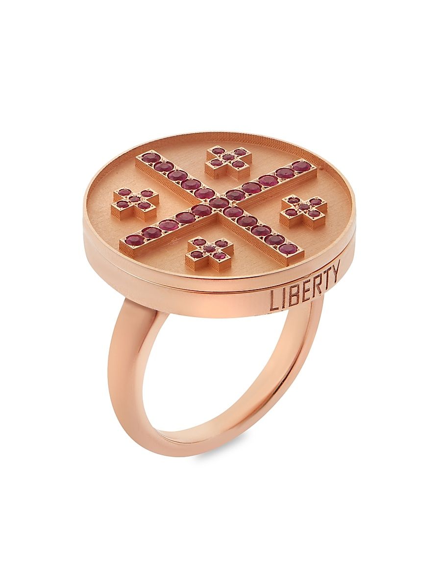 Women's Liberty 18K Rose Gold & Ruby Cross Ring - Rose Gold - Size 7