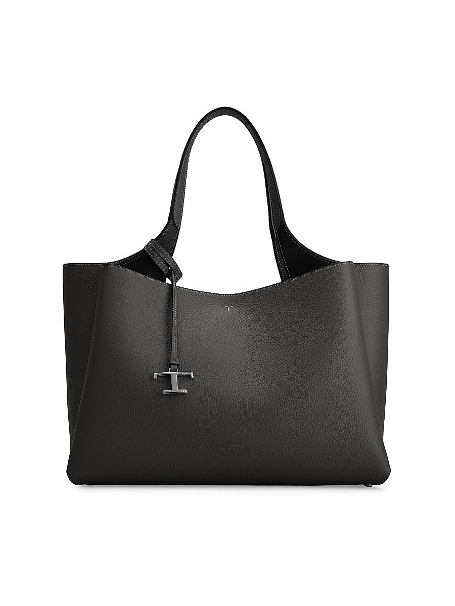 Women's Medium Logo Leather Tote Bag - Nero