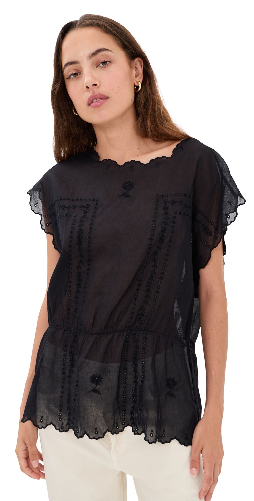 THE GREAT. The Scalloped Eyelet Tunic Black 2