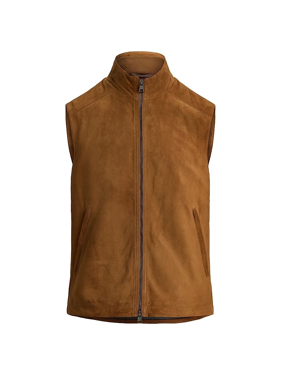 Men's Classic Suede Double-Zip Vest - Cafe Brown - Size XXL