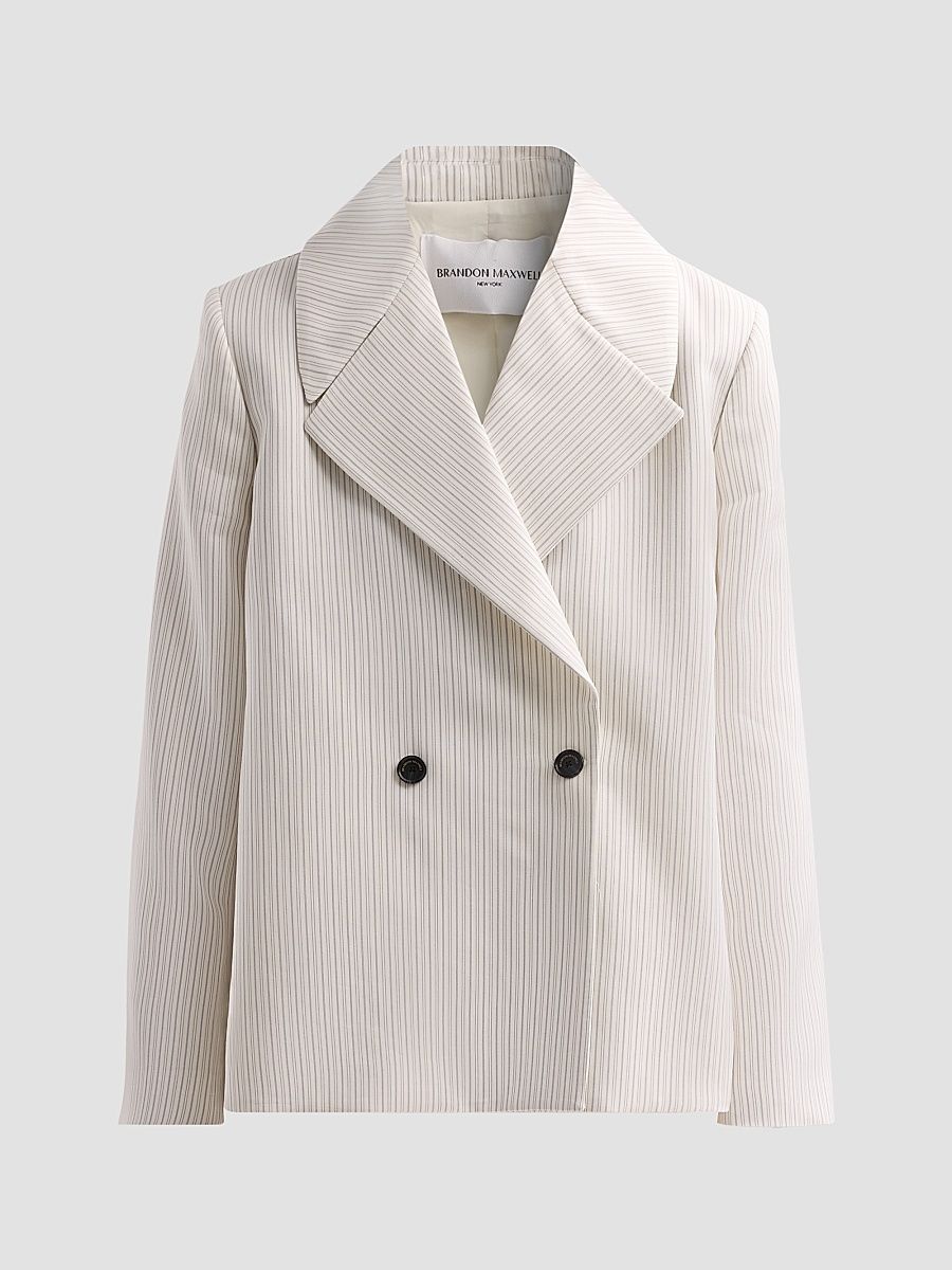 Women's The Haven Trapeze-Fit Wool-Silk Blazer - Ivory Navy - Size 8