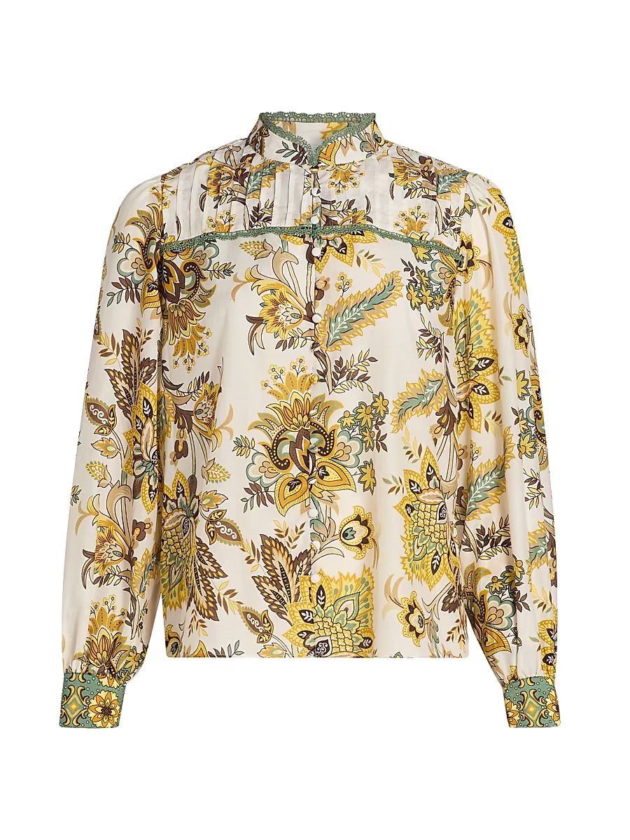 Women's The Athena Floral Cotton-Silk Blouse - Sunray Floral Print - Size XL