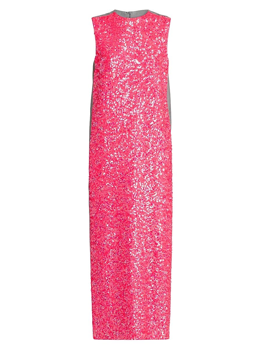 Women's Sequined Mix Media Maxi Dress - Multi Fucsia - Size 12