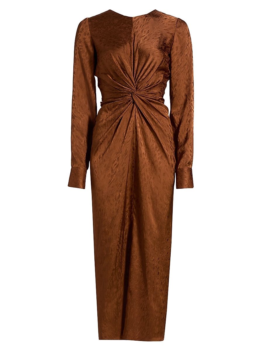 Women's Pebbled Jacquard Twist-Front Midi-Dress - Toffee - Size 4