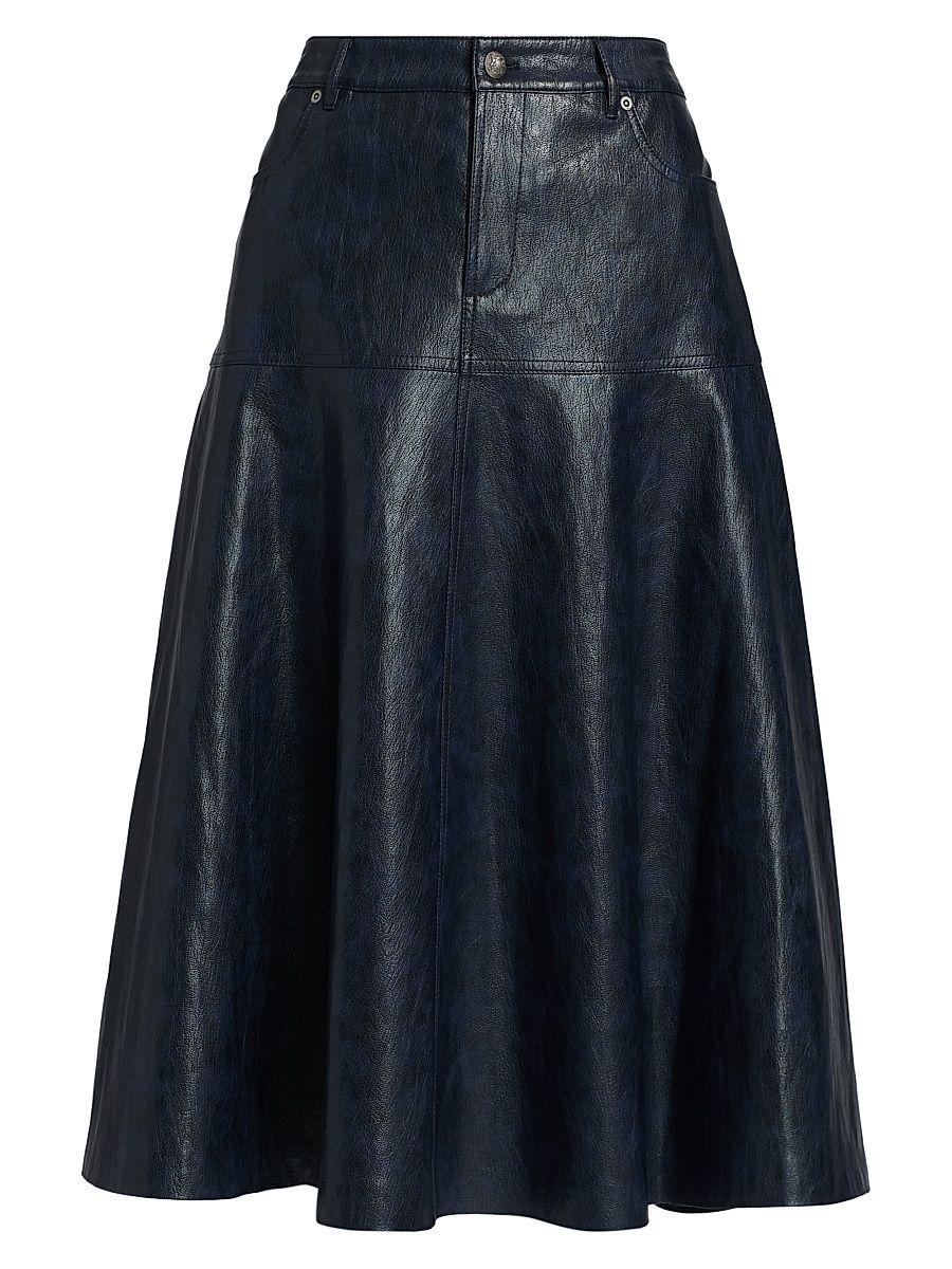 Women's Rhea Faux-Leather A-Line Midi-Skirt - Navy - Size 16