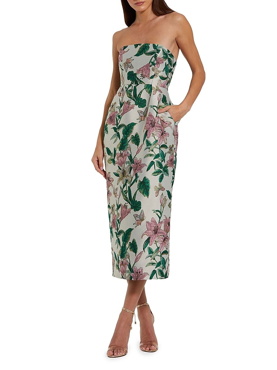 Women's Floral Brocade Strapless Midi-Dress - Lily - Size 16