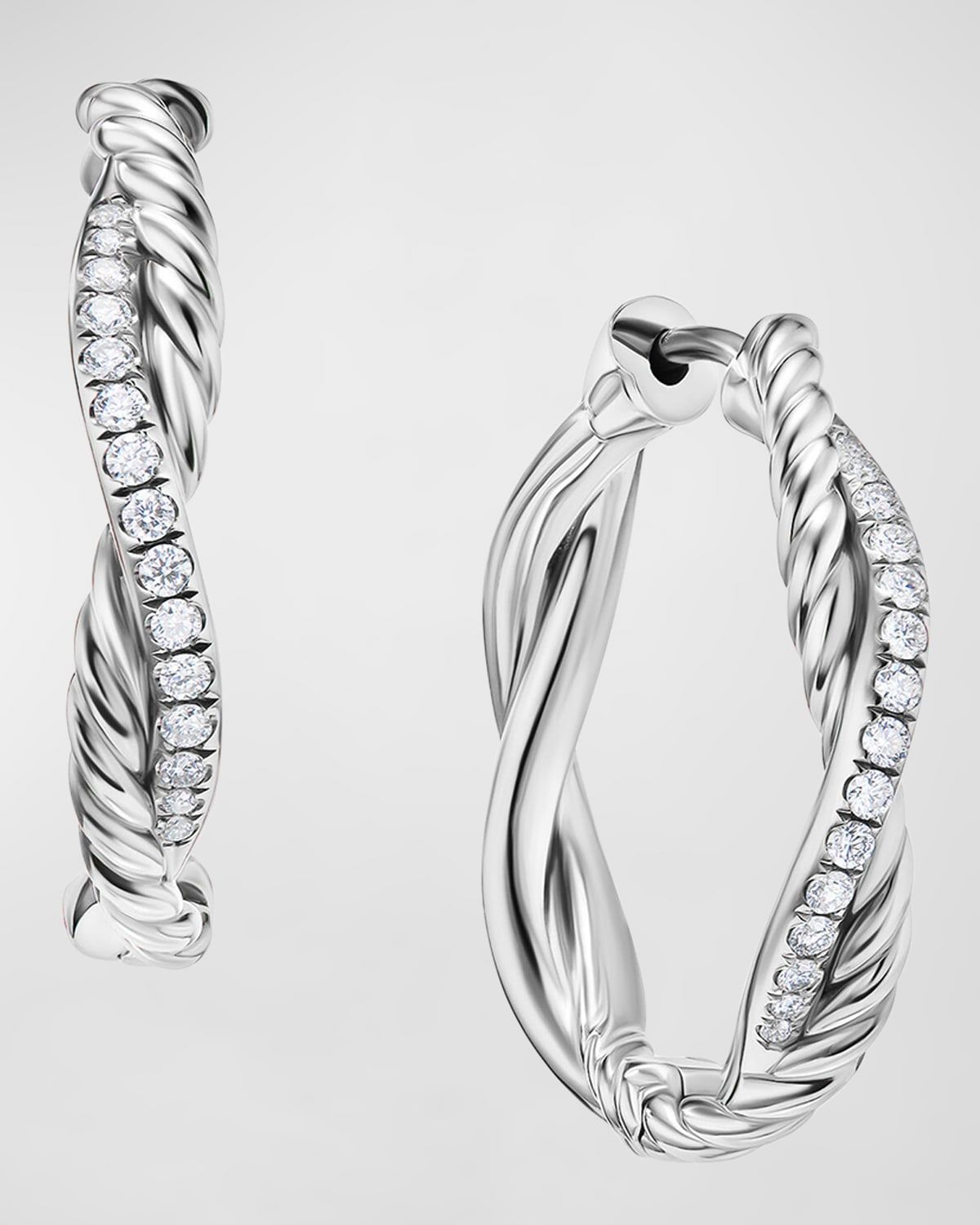Petite Infinity Hoop Earrings in Silver with Diamonds, 4mm, 0.68"L