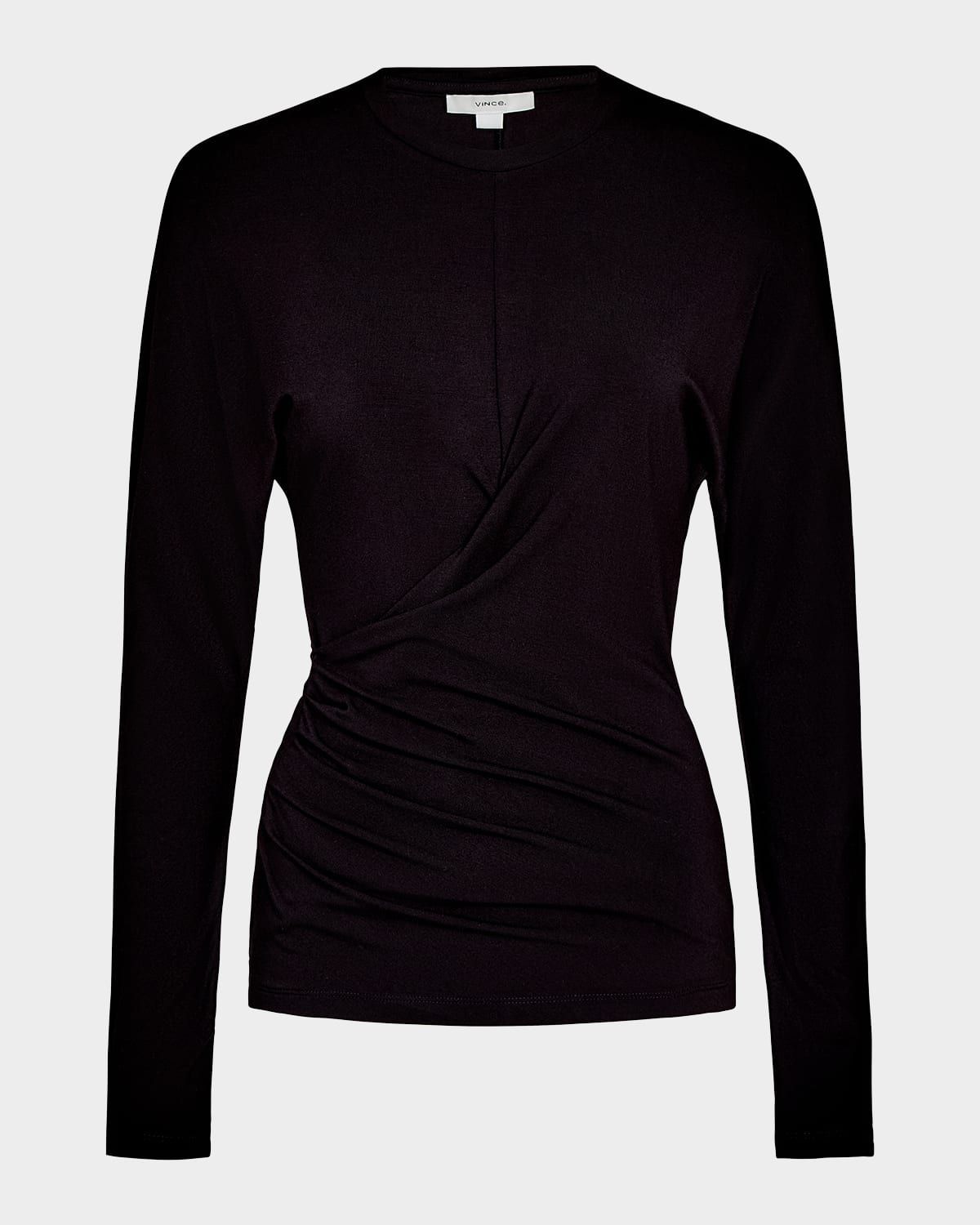 Fixed-Drape Long-Sleeve Blouse