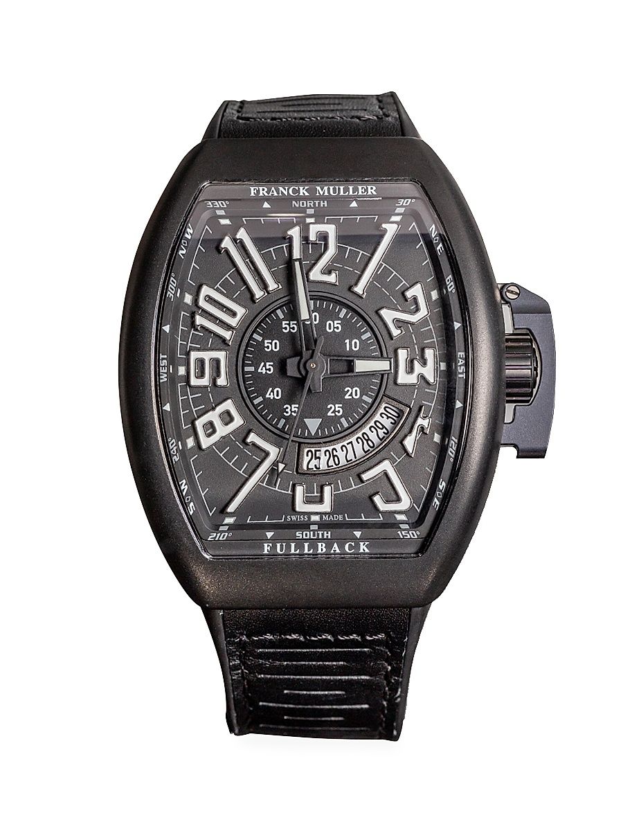 Men's Vanguard Brushed Titanium, Leather & Rubber Strap Watch - Black
