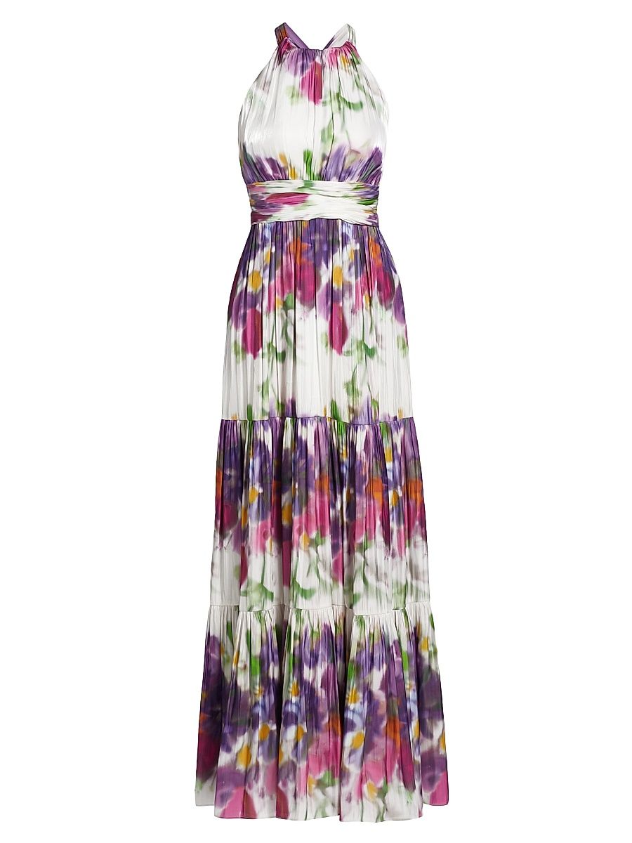 Women's Nava Floral Metallic-Satin Halterneck Maxi Dress - Iris Multi - Size XXL