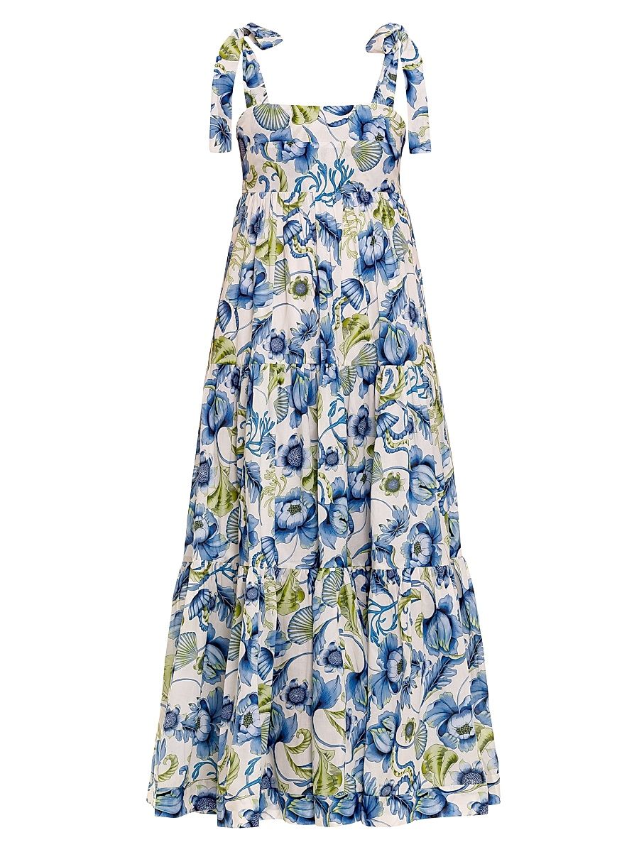 Women's Blue Serenity Tessa Green Medusa Maxi Dress - White - Size Small