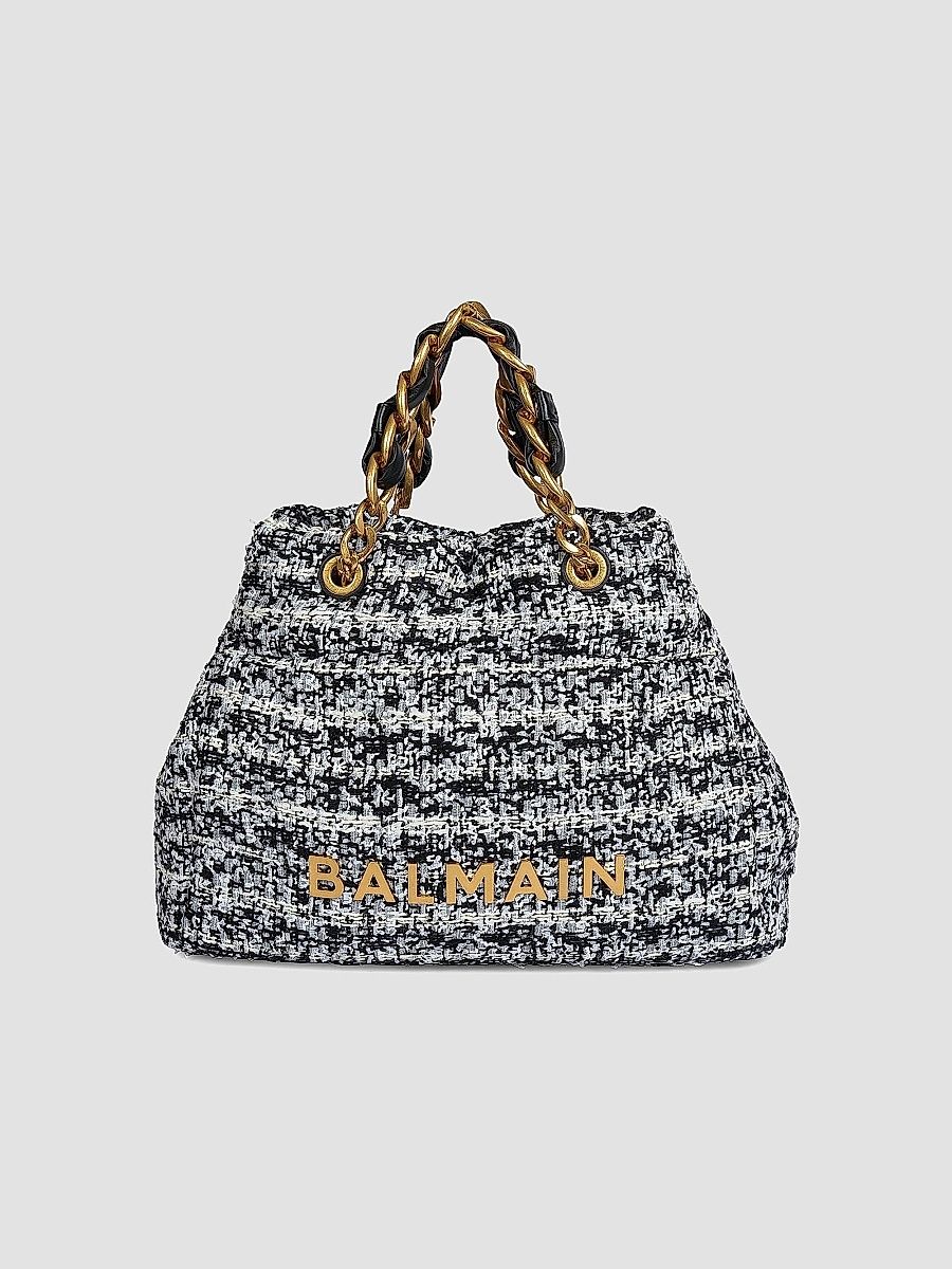 Balmain Women's 1945 Soft Cabas-Tweed Tote Bag - Noir Blanc