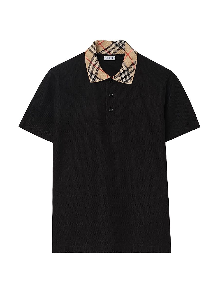 Men's Evan Check-Collar Cotton Polo Shirt - Black - Size XXL