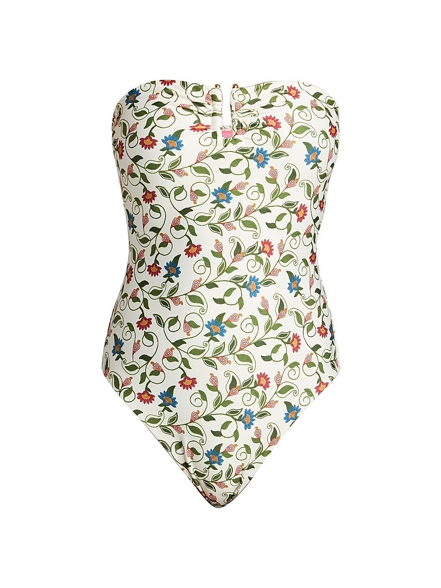 Women's Stitched Garden Bandeau One-Piece Swimsuit - Off White - Size Large