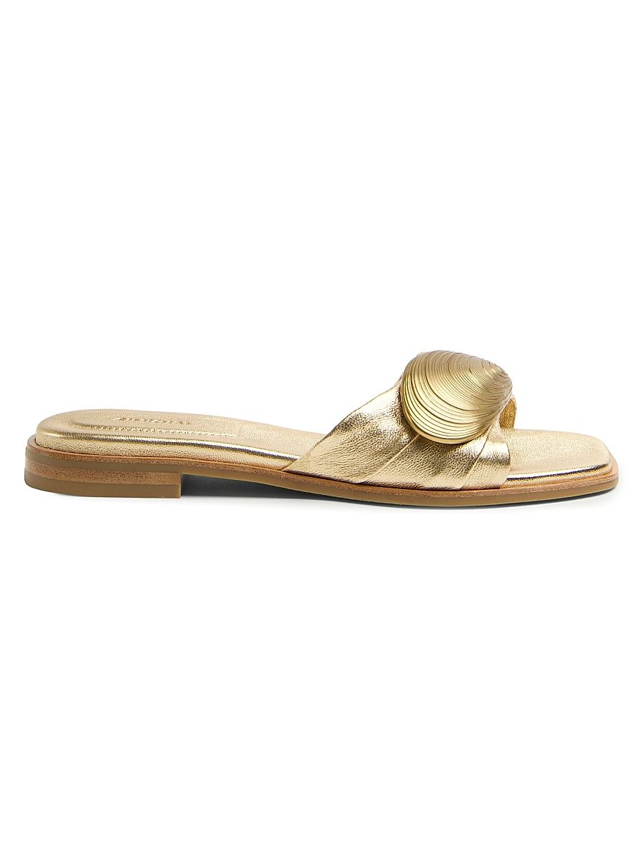 Women's Gigi Oyster Shell Hardware-Detail Leather Sandals - Gold - Size 5