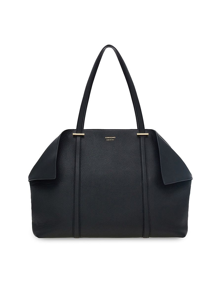 Women's Large Scarf Leather Top Handle Bag - Nero