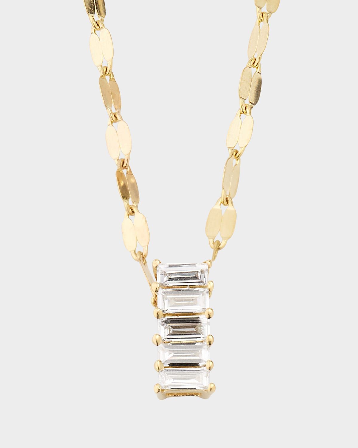 14K Yellow Gold Baguette Diamond Vertical Pendant Necklace
