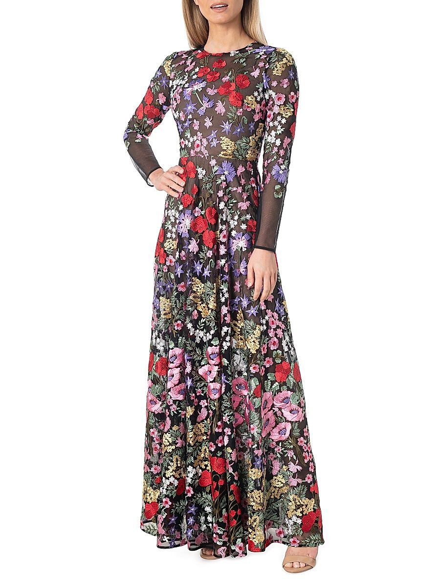 Women's Ava Embroidered Floral Gown - Rouge Multi - Size Small