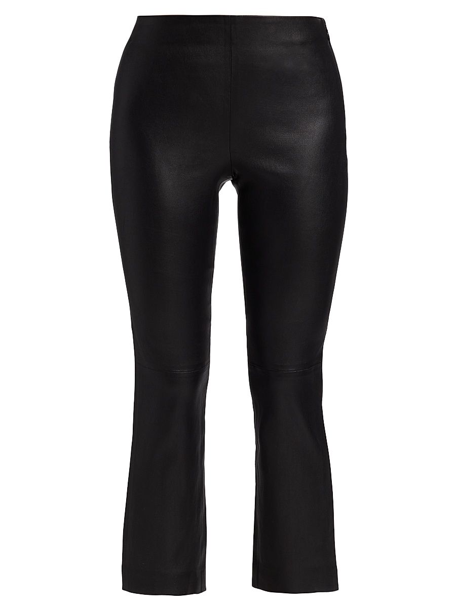 Women's Cropped Leather Boot-Cut Pants - Black - Size XS