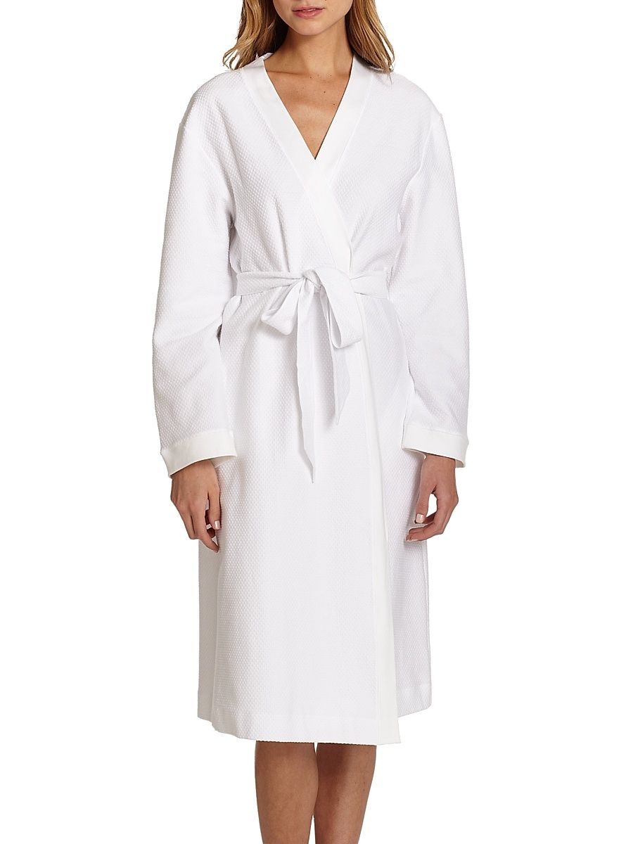 Women's Cotton Pique Robe - White - Size XL