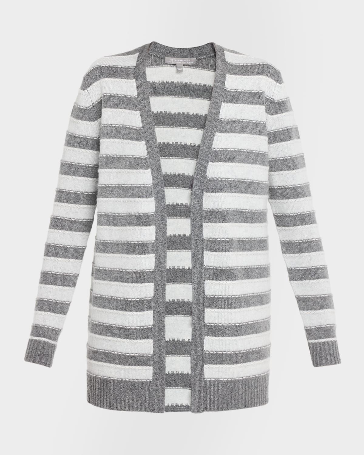Cashmere Striped Open-Front Cardigan