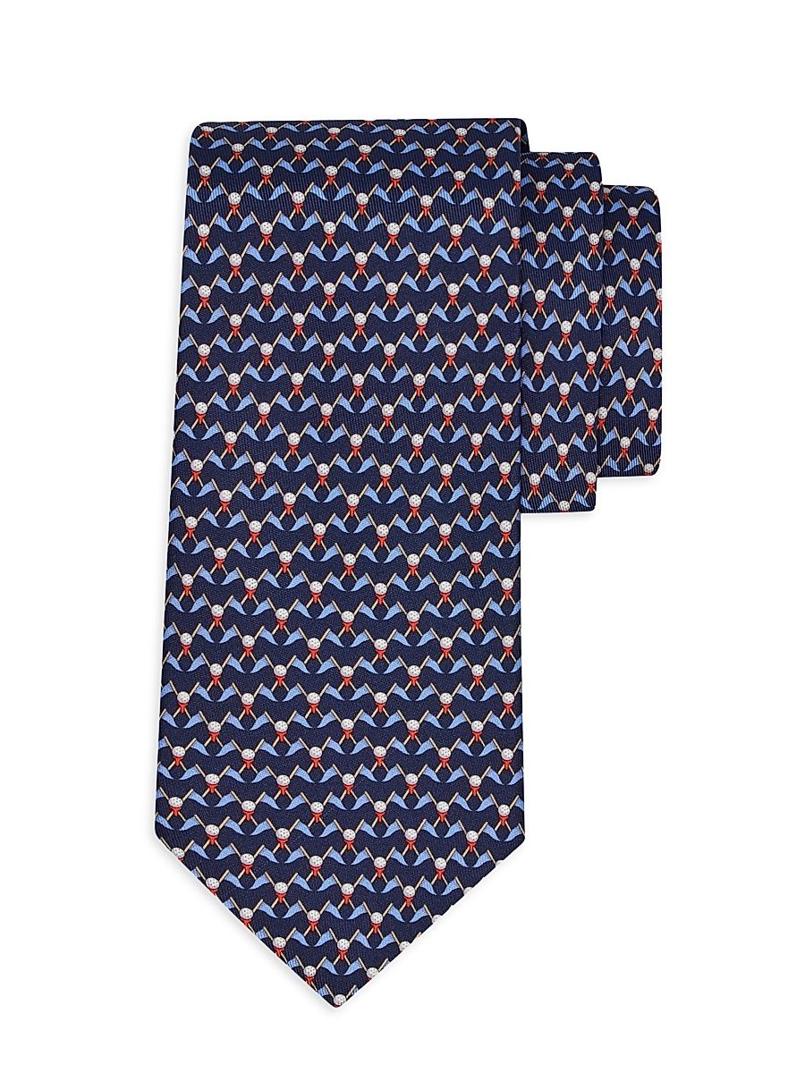 Men's Golf-Print Silk Tie - Navy