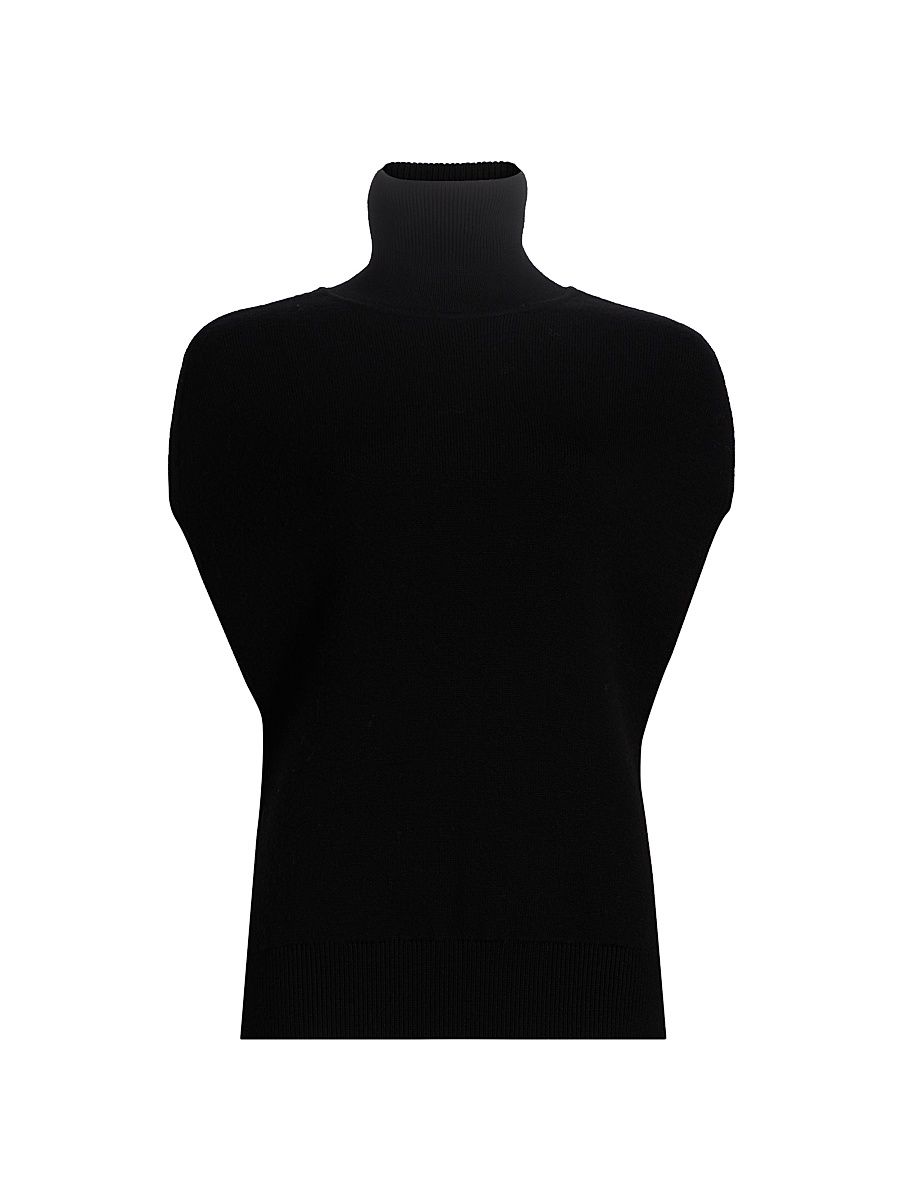 Women's Crossover Double-Knit Wool Turtleneck Sweater - Black - Size Large