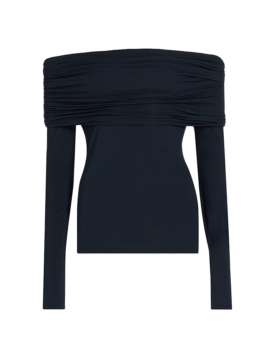 Women's Adeline Jersey Off-Shoulder T-Shirt - Night Blue - Size Large