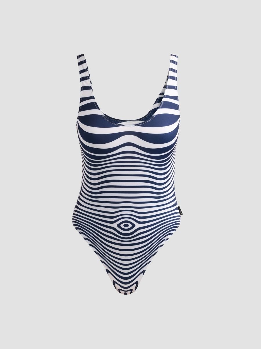 Jean Paul Gaultier Women's Striped Scoopneck One-Piece Swimsuit - White Navy - Size XS