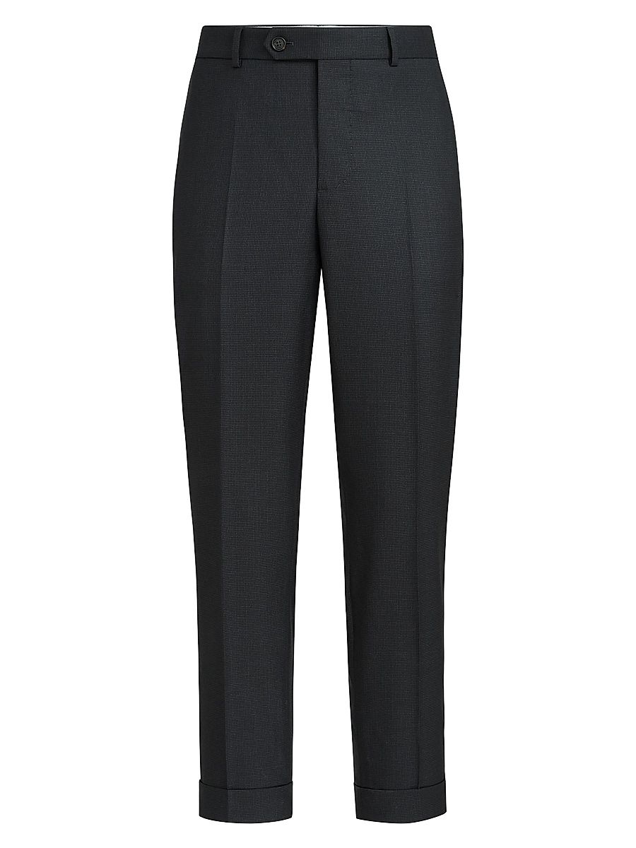 Men's Virgin Wool Houndstooth Trousers - Anthracite - Size 48