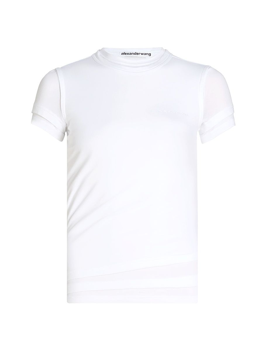 Women's Layered Cotton T-Shirt - White - Size XL