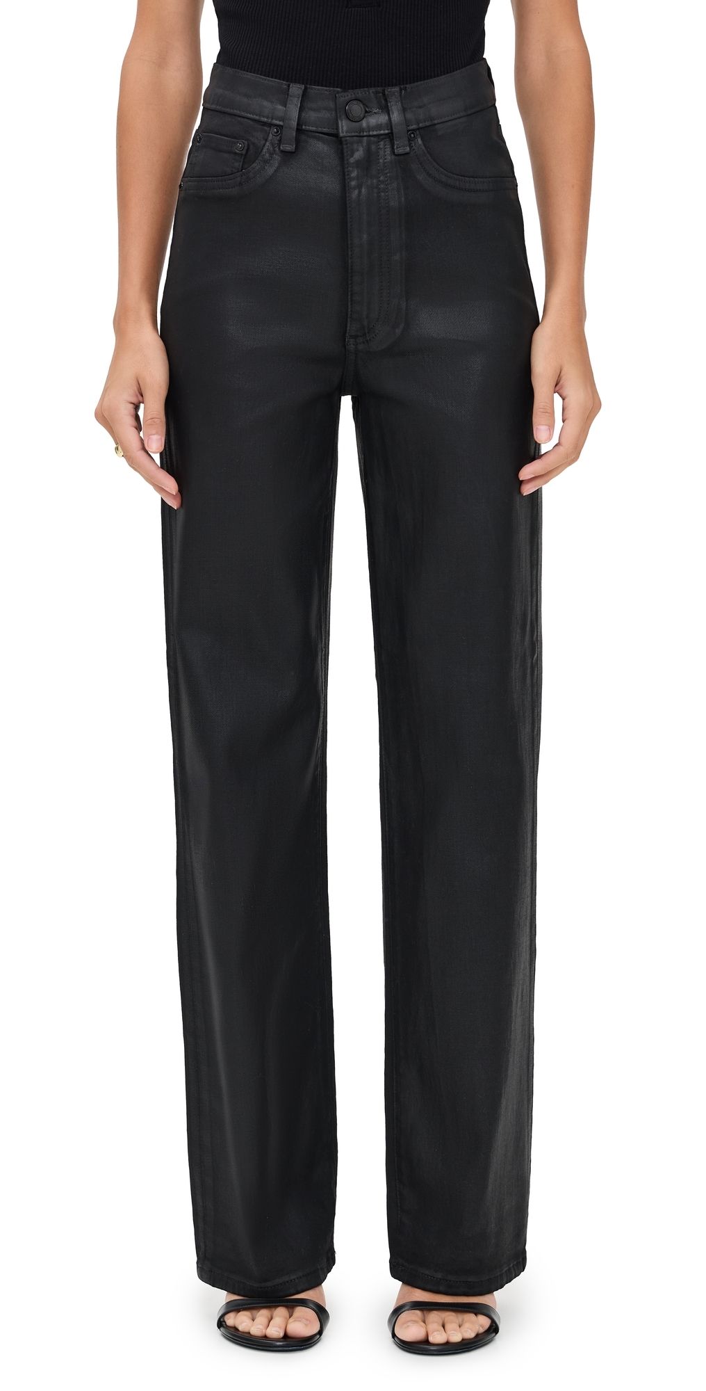DL1961 Karmine Refined Wide Leg High Rise Coated Jeans Black Coated (Ultimate) 29