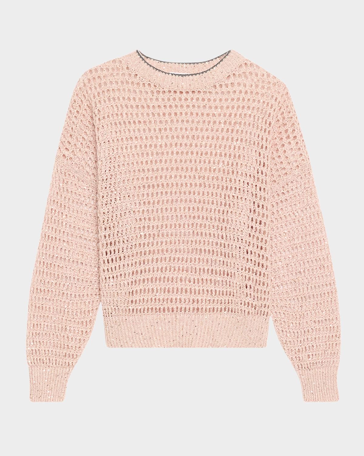 Linen Paillette Open Knit Crewneck Sweater