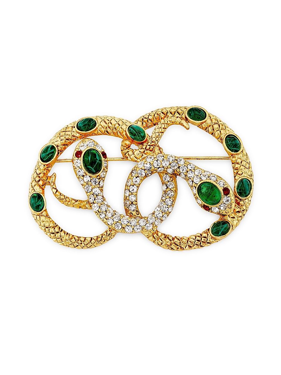 Women's Double-Headed Snake 22K Gold-Plated & Glass Crystal Brooch - Gold