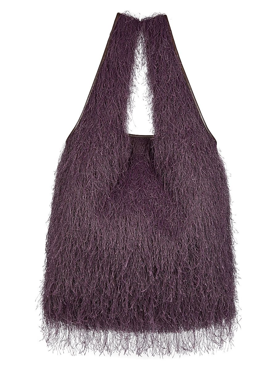 Women's Large Fringe Tote Bag - Dark Purple