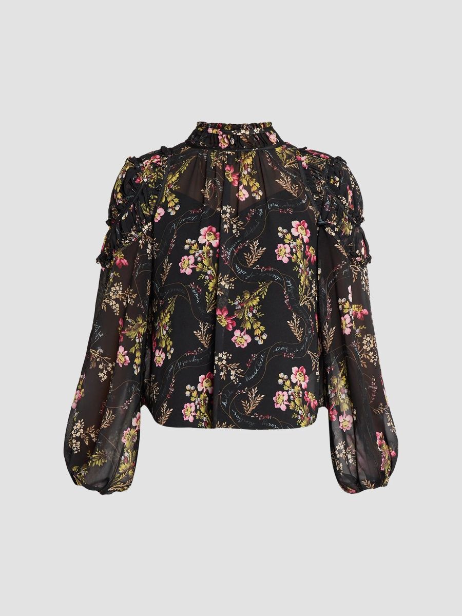 Women's Love Letter Josette Floral Top - Black Multi - Size XXS