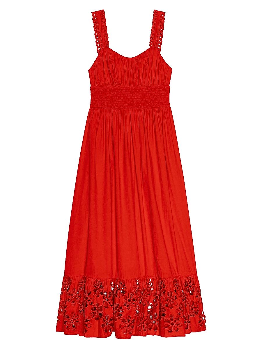 Women's Moira Embroidered Shirred Midi-Dress - Scarlet - Size XL