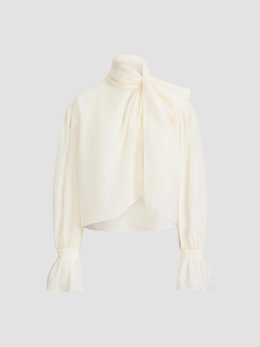 Polo Ralph Lauren Women's Tiieneck Cotton-Silk Organdy Shirt - White - Size 8
