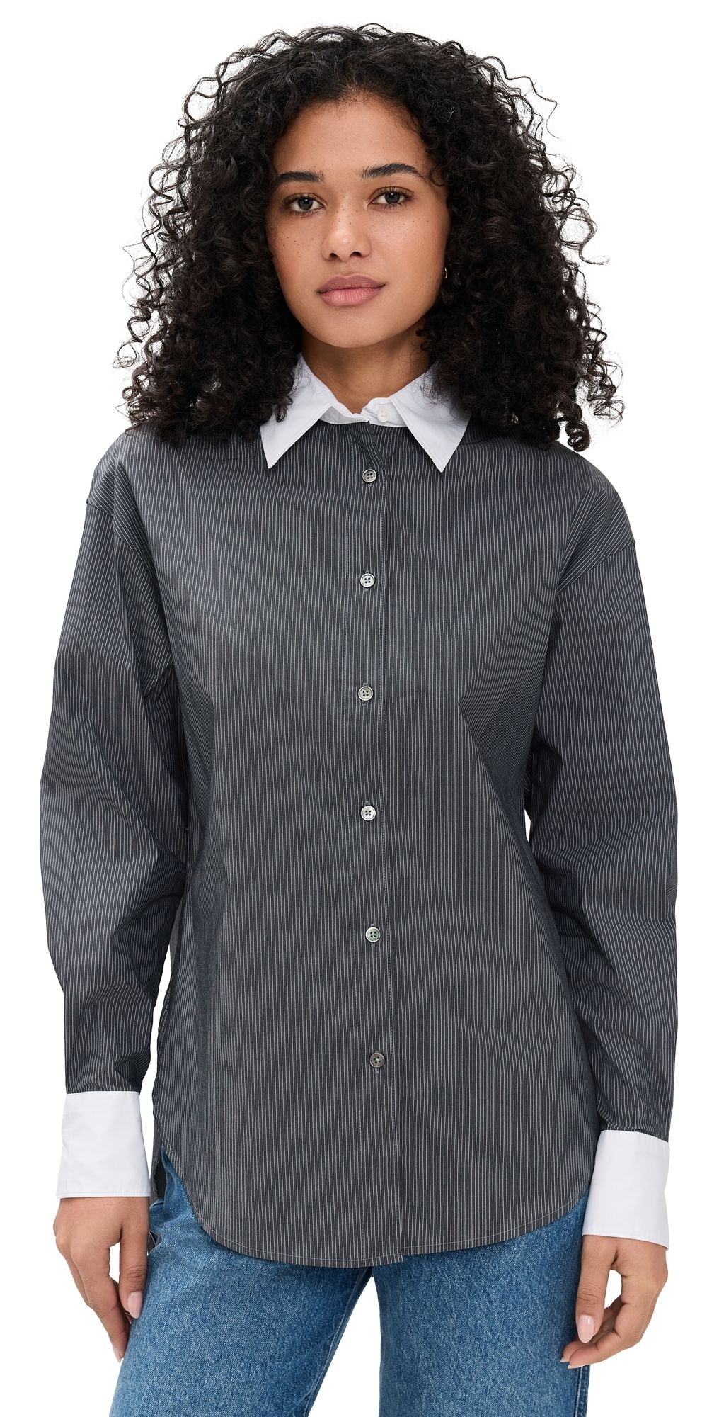 Sold Out NYC Charcoal Micro Stripe The Everything Shirt Charcoal Stripe M